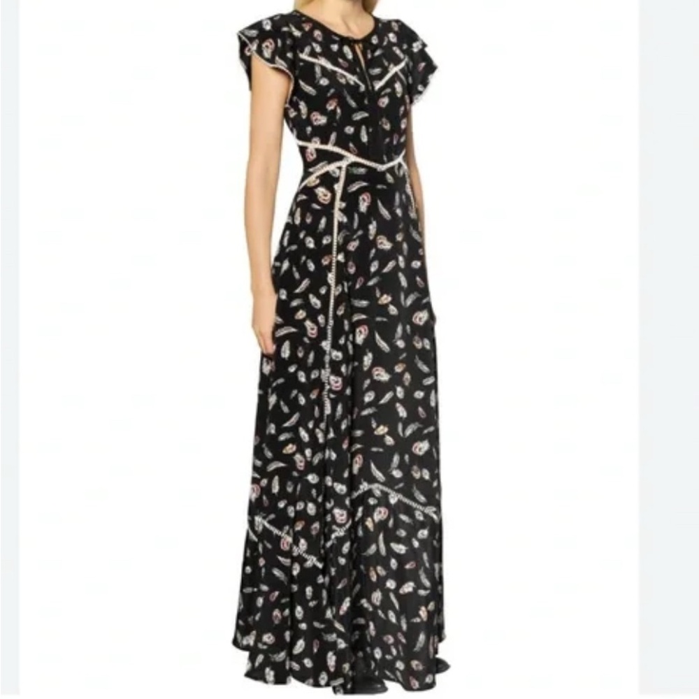 The Kooples Black and White Feather Patterned 100% Silk Dress XS
